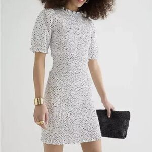 J. Crew Puff-sleeve smocked mini dress in dot